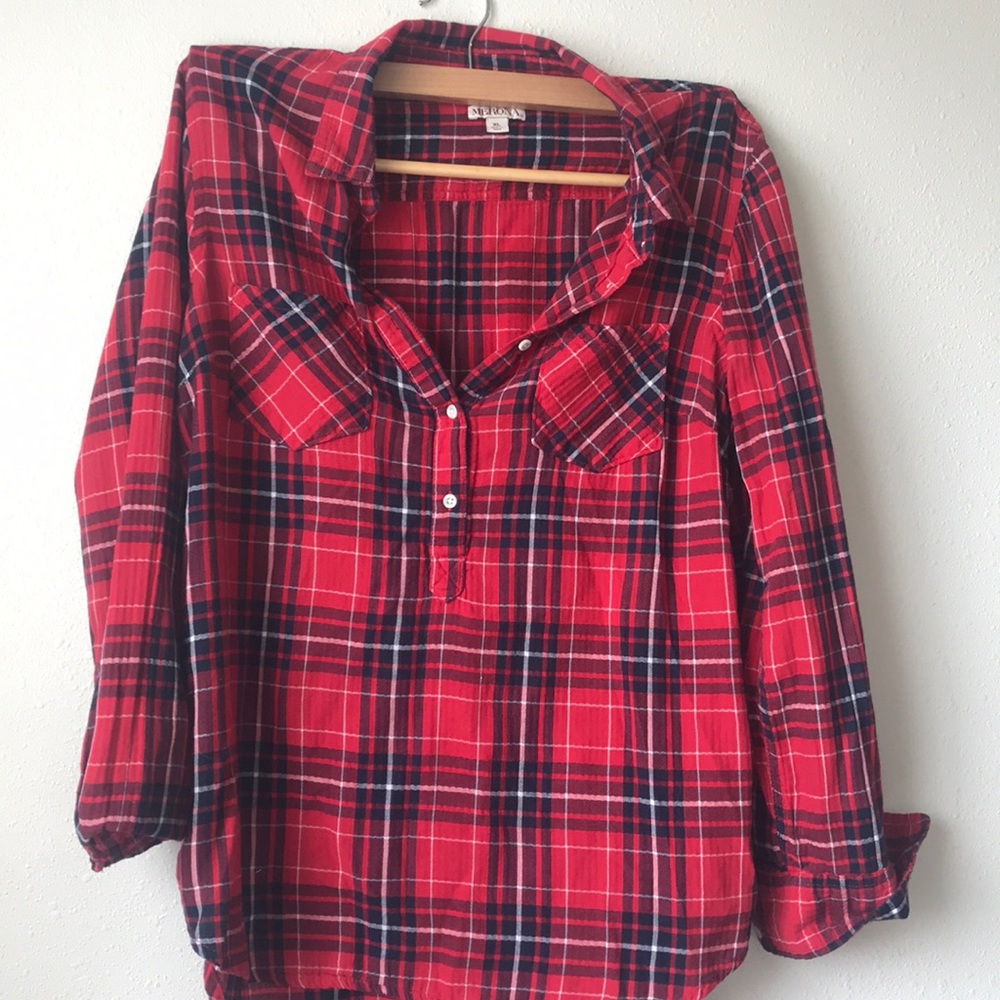Merona 1/4 button lightweight plaid